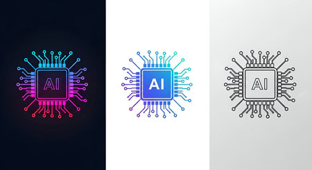 A set of three AI chip icons displayed side-by-side. The leftmost icon features a colorful gradient...