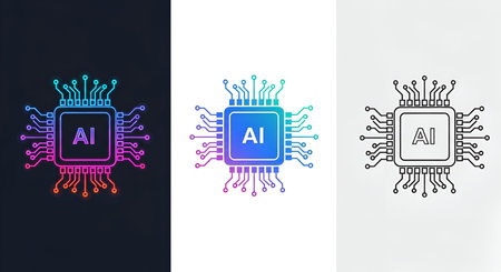 Three distinct icons of a central processing unit (CPU) with AI inscribed are presented...