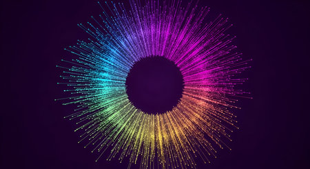 Colorful particle explosion ring background. High resolution image suitable for commercial use....