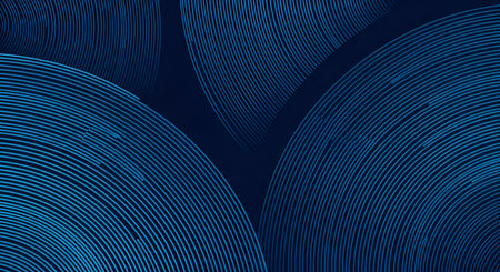 A dark blue abstract background featuring multiple overlapping concentric circles. The circles are...