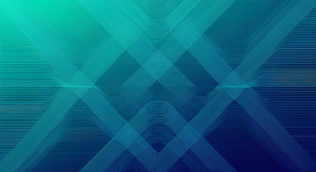 An abstract background with a gradient from teal to deep blue. Thin, smooth lines in varying shades...
