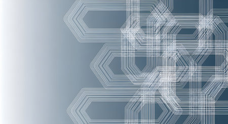 An abstract background with intricate white geometric lines forming interconnected pathways and...