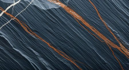 A close-up, abstract view of a dark slate-like texture. The surface is predominantly dark grey to...