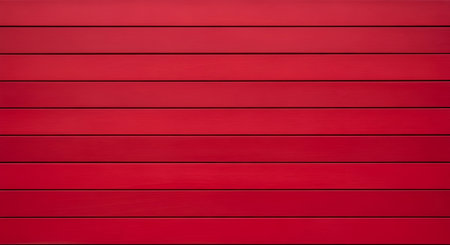 A seamless, vibrant red background composed of evenly spaced horizontal wood slats. The texture of the wood grain is subtly visible, and the color is a rich, saturated red. The parallel lines create a clean and graphic visual element.の写真素材
