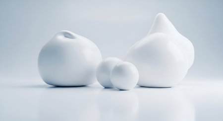 Stock showing abstract white organic shapes and spheres. High resolution image suitable for commercial use. Clear details and vibrant colors enhance visual appeal.の写真素材