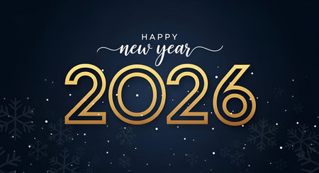 Year showing happy new year 2026 greeting with snowflakes. High resolution image suitable for commercial use. Clear details and vibrant colors enhance visual appeal.の写真素材