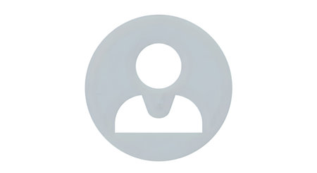 A minimalist icon depicting a person's silhouette within a circle. The figure is a simple representation with a head and shoulders. The icon is a solid gray shape against a black background. High quality image with transparent background support.の写真素材