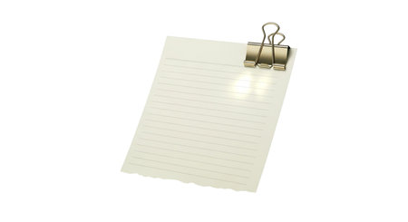 Design showing lined paper note with binder clip. High resolution image. High quality image with transparent background support.の写真素材