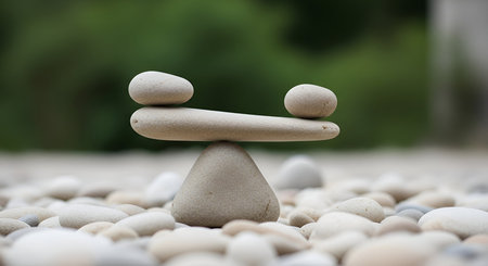Pebble showing balanced stones on a pebble beach keywords: balance, stones, pebbles, rocks, zen,...