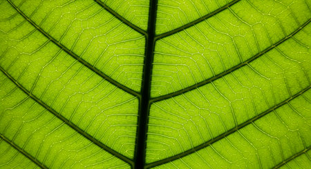 An extreme close-up reveals the intricate network of veins and cellular structure within a vibrant...
