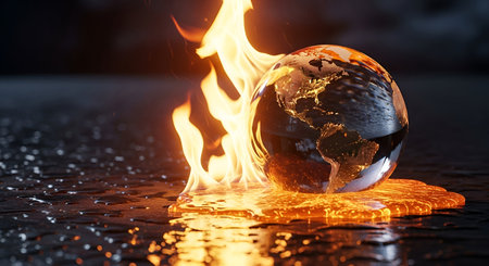 Fire showing earth on fire melting on a surface. High resolution image. Clear details and vibrant...