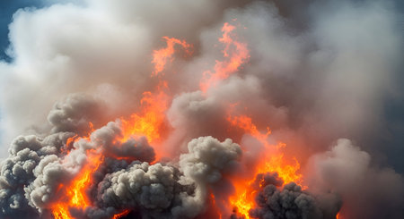 Big fire explosion with smoke in the dark sky. 3d illustration