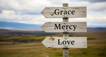 A rustic wooden signpost with three weathered arrow-shaped signs pointing left. The signs are...