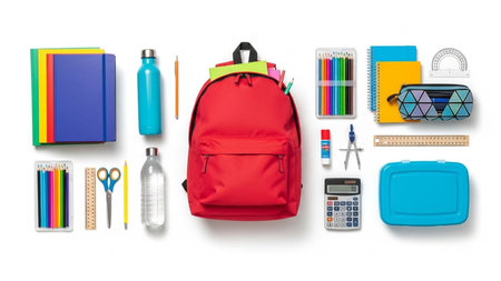 School and office supplies on white background. Back to school concept.