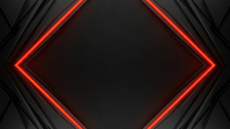 Red neon light on black carbon fiber. Abstract background. 3d rendering