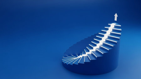 Staircase on blue background. 3D illustration. 3D rendering.の写真素材