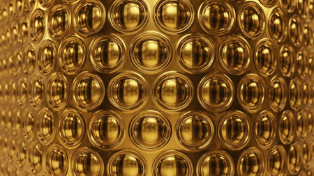 Abstract 3d rendering of golden metallic background. Reflective surface.