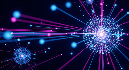 Spheres showing abstract glowing network of spheres and rays. High resolution image with clear...