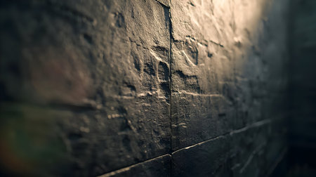 Brick wall background with light and shadow. Dark and moody.の写真素材
