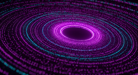 An abstract visualization of a swirling vortex composed of numerous small, glowing particles. The...