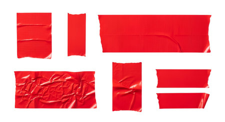 Red duct tape pieces. High resolution image suitable for commercial use. High quality image with transparent background support.の写真素材