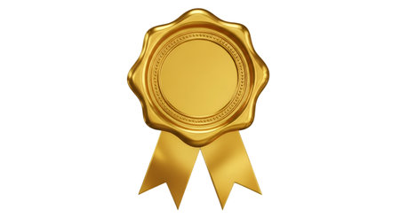 Seal showing gold seal award ribbon with blank center. High resolution image. High quality image with transparent background support.の写真素材