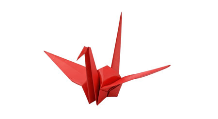 Graphic showing red origami crane. High resolution image. High quality image with transparent background support.の写真素材