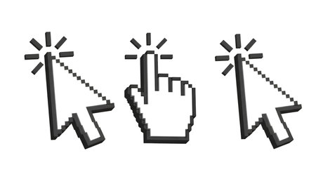 Design showing pixelated cursor icons with clicking animation. High resolution image suitable for commercial use. High quality image with transparent background support.の写真素材