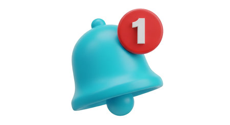 Design showing notification bell with number one. High resolution image. High quality image with transparent background support.の写真素材