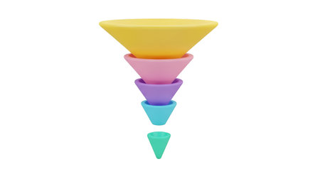 Colorful showing stack of colorful funnels. High resolution image suitable for commercial use. High quality image with transparent background support.の写真素材
