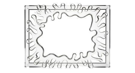 A rectangular frame with an abstract, liquid-like splash design around its edges. The splash is...