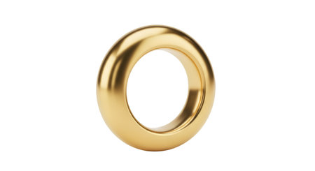 A single, polished gold ring with a smooth, rounded surface is displayed against a black background....