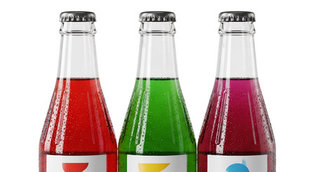 Glass showing three glass bottles with colorful drinks. High resolution image. High quality image with transparent background support.の写真素材