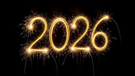 Happy new year written with Sparkle firework isolated on black background