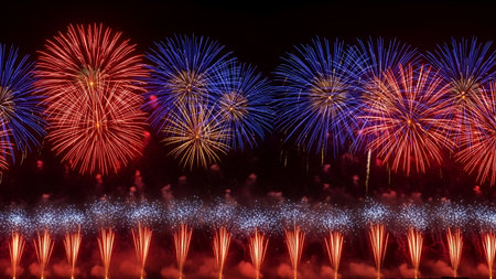 Colorful fireworks display for celebration happy new year and merry christmasの写真素材