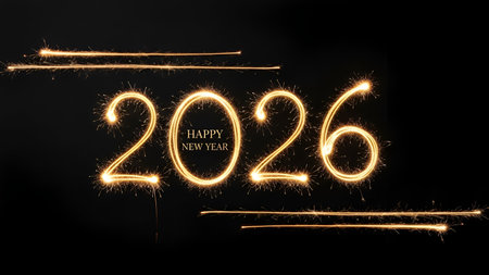 Happy new year 2016 written with Sparkle firework isolated on black background
