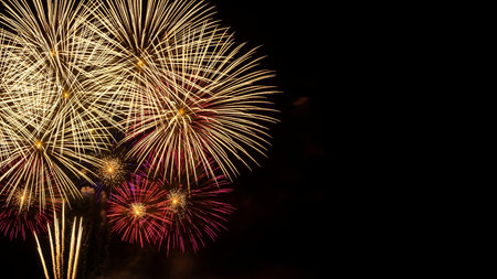 Beautiful colorful firework display for celebration happy new year and merry christmas