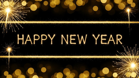 Happy New Year written with Sparkle firework on bokeh background