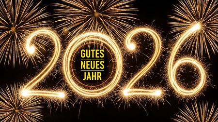 Happy new year 2016 written with Sparkle firework on black sky background