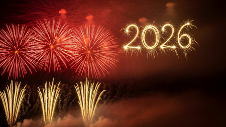 Happy new year 2016 written with Sparkle firework on dark sky background