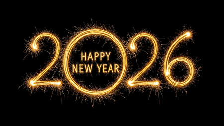 Happy new year 2016 written with Sparkle firework isolated on black background