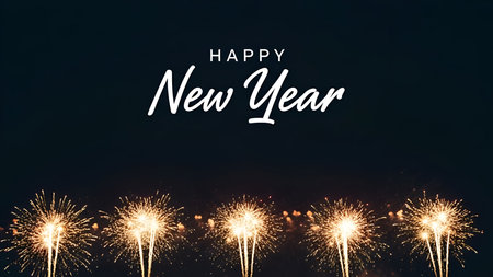 Happy new year and merry christmas greeting card with fireworks background.