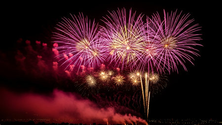 Colorful firework display for celebration happy new year and merry christmas