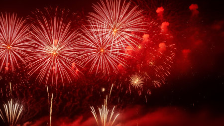 Colorful firework display for celebration happy new year and merry christmas