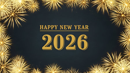 Happy New Year 2016 greeting card with fireworks background. Vector illustration.