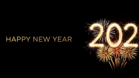 Happy new year with fireworks and space for your text on black background