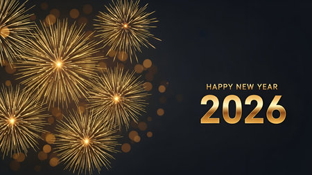 Happy New Year 2016. Fireworks background. Vector Illustration.