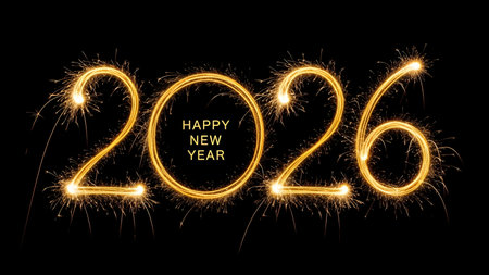 Happy new year 2016 written with Sparkle firework isolated on black background