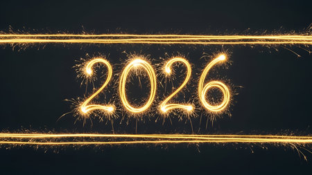 Happy new year 2016 written with Sparkle firework on black background.
