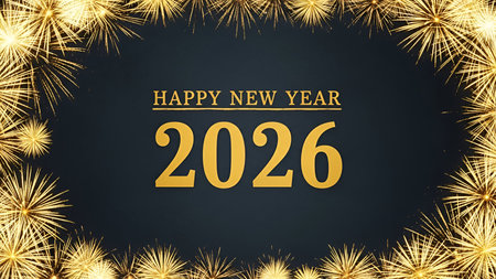 Happy New Year 2016 greeting card with fireworks background. Vector illustration.